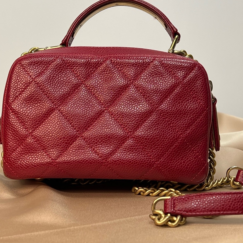 CHANEL RED CAVIAR Double Zip Top Handle Mini Bsg - Picture 5 of 15